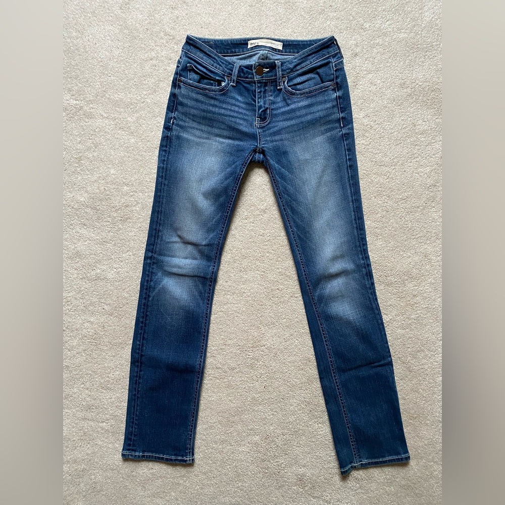 BKE Stella Slim Fit Low Rise Straight Leg Distressed Denim Jeans Size 26 Blue
